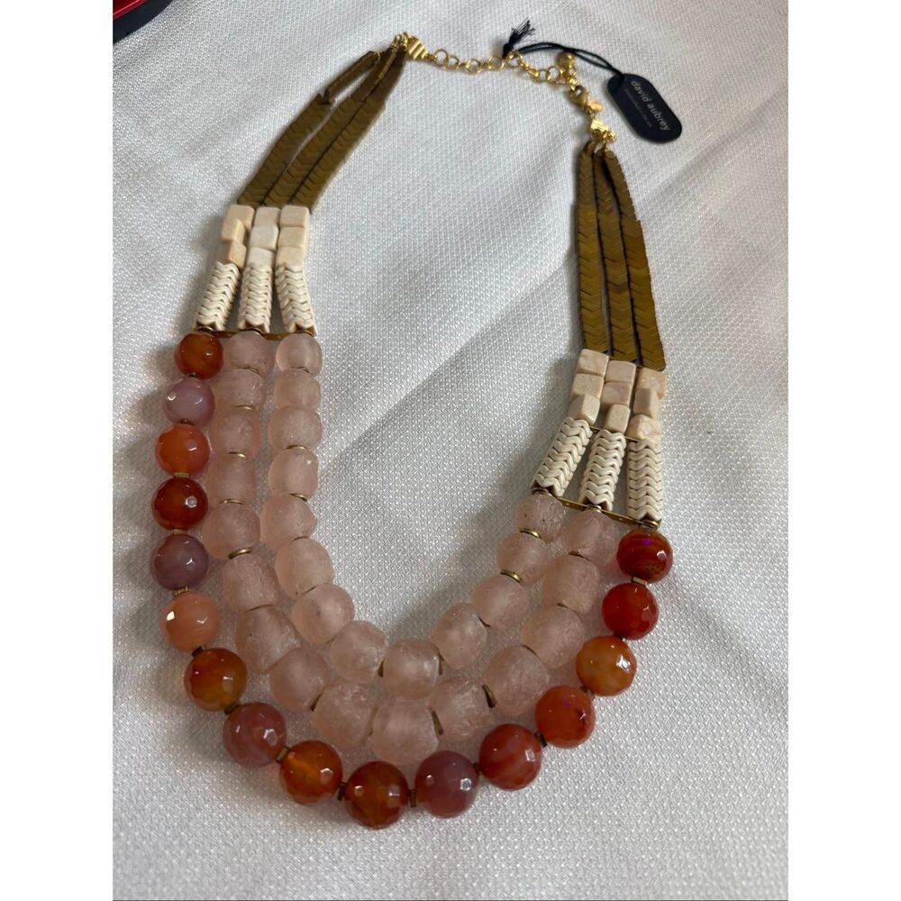NWT David Aubrey Written in Stones Triple Strand Statement Necklace New